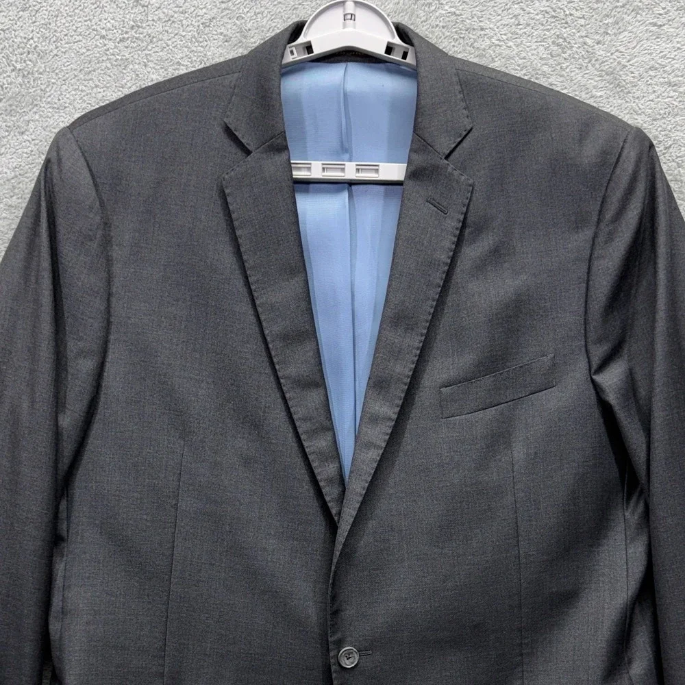 J.HILBURN Blazer Sport Coat Mens 47L Gray Classic Fit VBC Wool Bespoke Jacket
